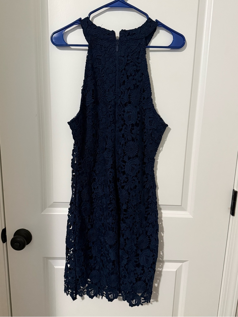 Lulus Navy Blue Floral Lace Halter Dress Sleeveless Back Zipper Women Large - Picture 2 of 6